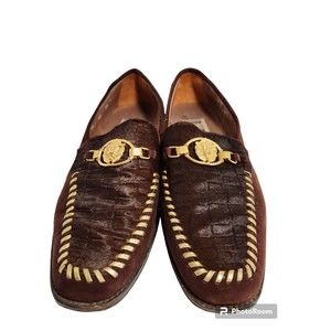 Vintage David Eden Men's Size 10B Leather Suede Square Toe  Loafers With Gold...